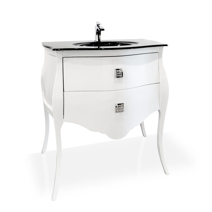 Macral Bath Vanity Paris, White Gloss with Black Sink