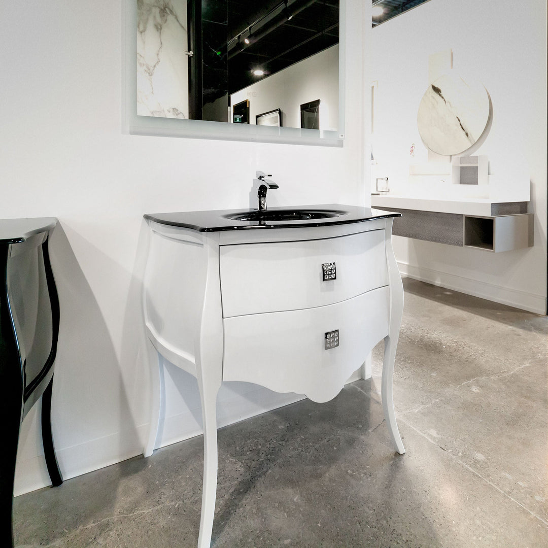 Bath Vanity Paris, White Gloss with Black Sink