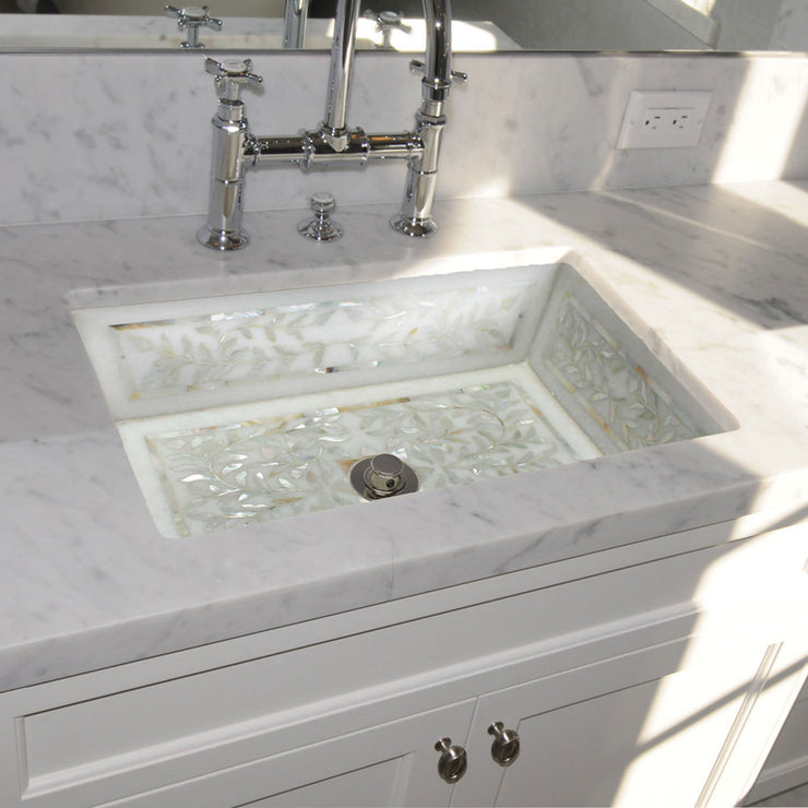 Linkasink Floral Inlay Undermount - Rectangular Bathroom Sink