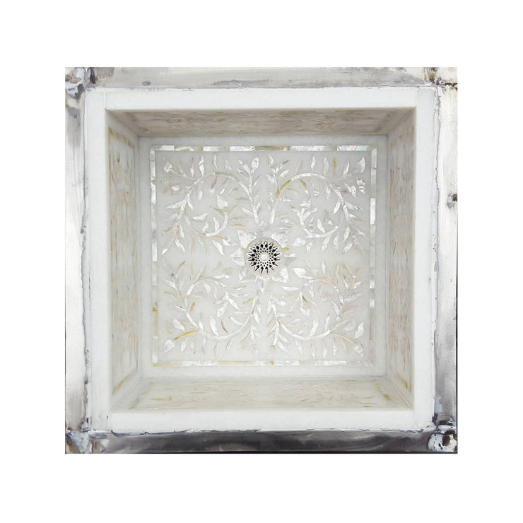 Linkasink Floral Mother of Peal Inlay Undermount - Square Shallow Bathroom Sink