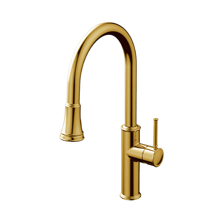 Aquabrass Margherita Pull-Down Dual Stream Kitchen Faucet Brushed Gold