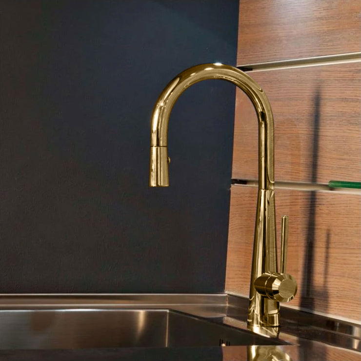 GRAFF Conical Pull Down Kitchen Faucet Brushed Gold