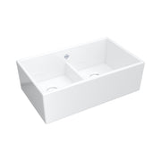Shaw 33" Shaker Low Divide Double Bowl Apron Front Fireclay Kitchen Sink