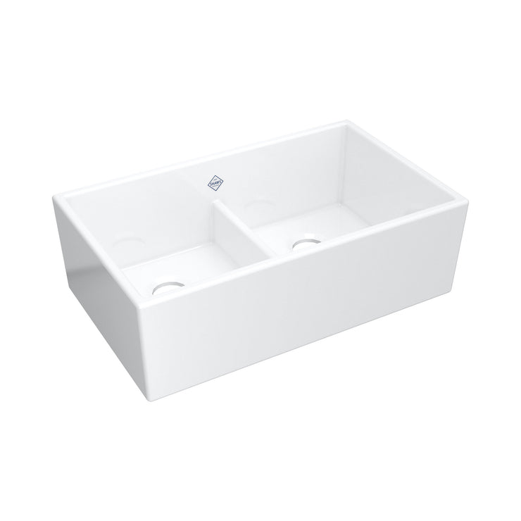 Shaw 33" Shaker Low Divide Double Bowl Apron Front Fireclay Kitchen Sink