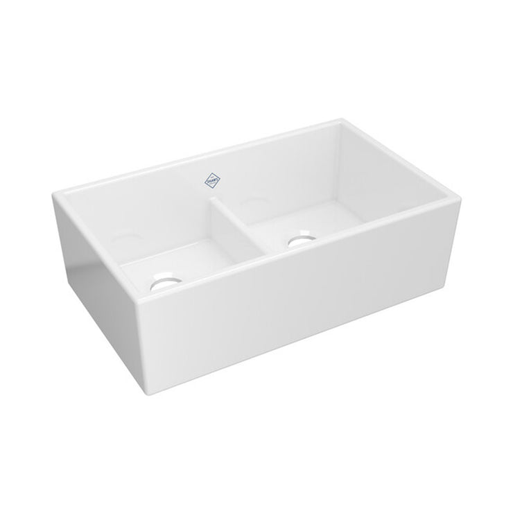 Shaw 33" Shaker Low Divide Double Bowl Apron Front Fireclay Kitchen Sink