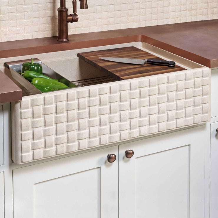 Stone Forest Workstation Basketweave Farmhouse Kitchen Sink