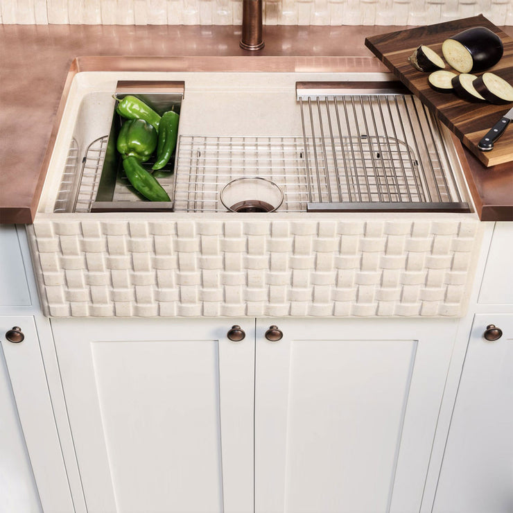 Stone Forest Workstation Basketweave Farmhouse Kitchen Sink