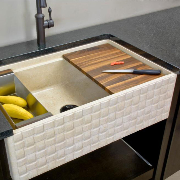 Stone Forest Workstation Basketweave Farmhouse Kitchen Sink